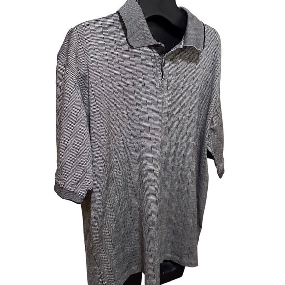 Levi’s Men’s Polo Shirt L Black White Plaid Cotton Short Sleeve Button Collar - Picture 3 of 12